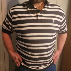 Vintage Polo Ralph Lauren Striped Rugby Shirt Black White XXL 90s Preppy Cotton